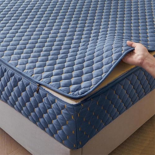 TYYUETY Matelas double fermeture éclair, épais, respirant, bleu, 140 x 190 + 30 cm