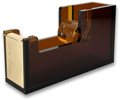 Dany Marcus Dispensador de cinta adhesiva de cristal acrílico, detalles metálicos dorados, dispensador de cinta adhesiva para cinta (amber)