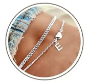 DORANA Anklets for Women Silver Waterproof Initial Anklets with Letter Heart Charm Women Adjustable Ankle Chains Gift for Her Initial Foot Jewelry,E