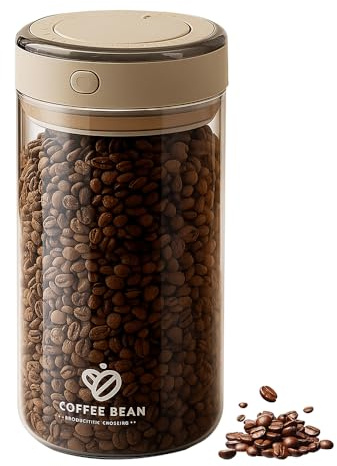 WDKXCN Coffee Bean Storage Container, 1700ML Glass Coffee Jar, with One-Way CO2 Valve, Clear Borosilicate Glass CoffeE Canister,with Date Tracker, Airtight CoffeE Container for Sugar Tea Nuts