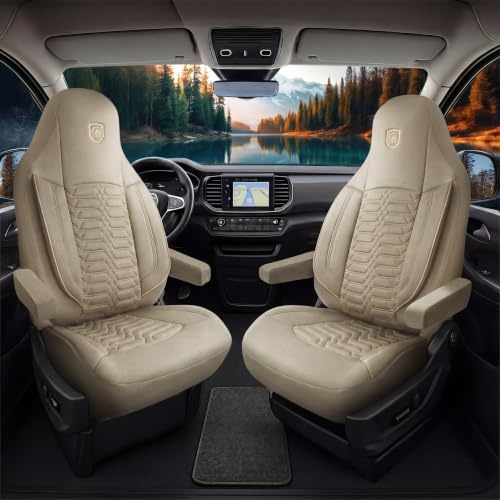 GIOVANNI BUTTI Housses de siège de voiture universelles pour camping-car et caravane - Housses de sièges avant en tissu Lacoste, beige, compatible avec airbag, protection de siège auto, housses sièges