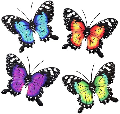 Metal Butterfly Wall Decor-4 Pack Butterfly Hanging Wall Decor Outdoor Fence Wall Art Decor for Indoor or Outdoor, Yard Patio Garden Fence Decorations, Garden Ornaments Outdoor