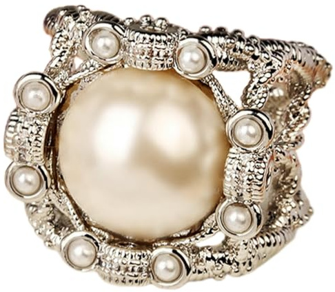 Sumpgle Anelli da donna in stile barocco vintage, regolabile, aperto, con perle, per feste, matrimoni, regali quotidiani, Adjustable