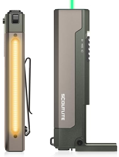 SCOUTLITE Vario GB 2000 EDC Linterna con combinación de LED blanco y cálido, 2000 lúmenes, luces planas magnéticas compactas de bolsillo, triple fuente para inspección de campamento al aire libre