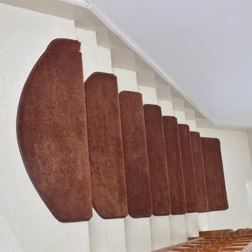Non-Slip Stair Pads - Half Arc Carpet Treads for Safety, Machine Washable Stair Mats, Exquisite Solid Colors, 75x24cm Brown, Perfect for Elders & Kids
