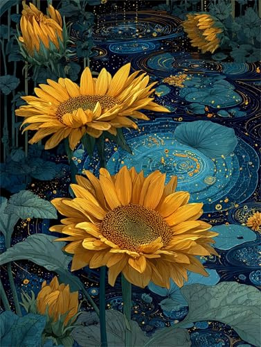 Puzzle 2000 Teile für Erwachsene, Sonnenblumen Teich Lotus 100x70cm Puzzle Erwachsene 2000 Teile Lernspiel Herausforderung Spielzeug, Geschicklichkeitsspiel für die ganze Familie
