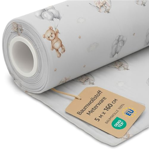 Tessuto al metro cotone 5M x 160 cm - Tessuti e stoffe per cucito creativo decorazione e fai da te Stoffa ideali per abbigliamento arredamento Oeko-Tex Orsacchiotti