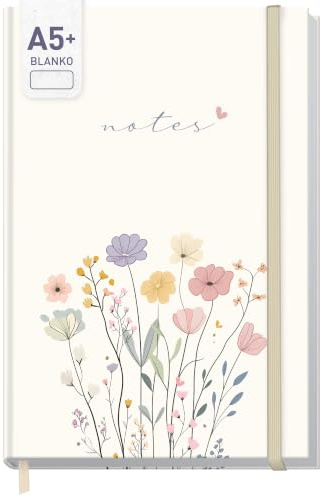 Häfft paper&you® Notizbuch A5+ blanko Journal Flower Joy | 156 nummerierte Seiten ohne Lineatur, 100g/m² Papier - Journaling Buch, Tagebuch, Skizzenbuch mit Gummiband & Lesebändchen