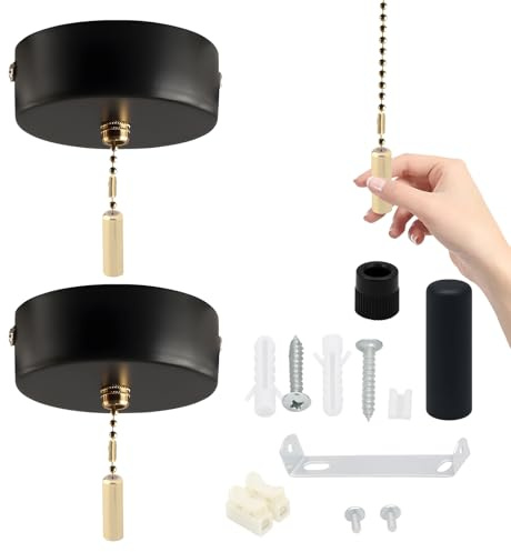 2 PCS Pull Cord Light Switch Bathroom Black Pull Cord Light Switch 150 Cm Kit for Bathroom Bedroom Kitchen Living Room Corridor