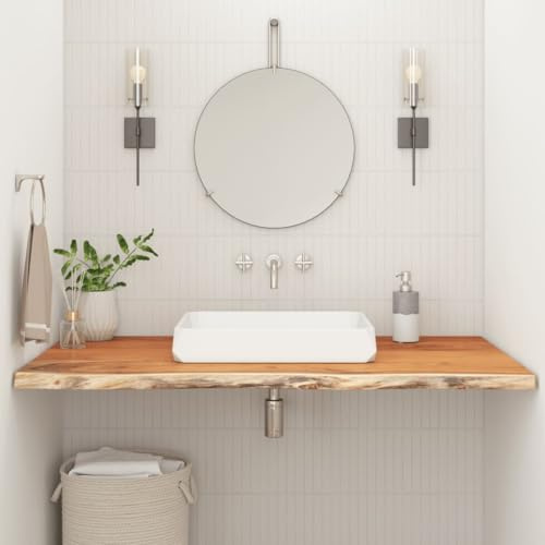 Teenpull Piano per lavabo, 100 x 60 x 2,5 cm, rettangolare in legno massiccio di acacia, robusto piano di appoggio con bordo naturale per bagno e ufficio, scrivania versatile