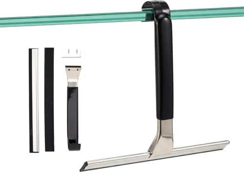 Mesiiloly 10 Wide Stainless Steel All-Purpose Shower Squeegee for Glass Doors, Shower Glass Squeegee with Hook, Squeegee for Shower Glass, Tile, Bathroom, Car Glass, Mirror