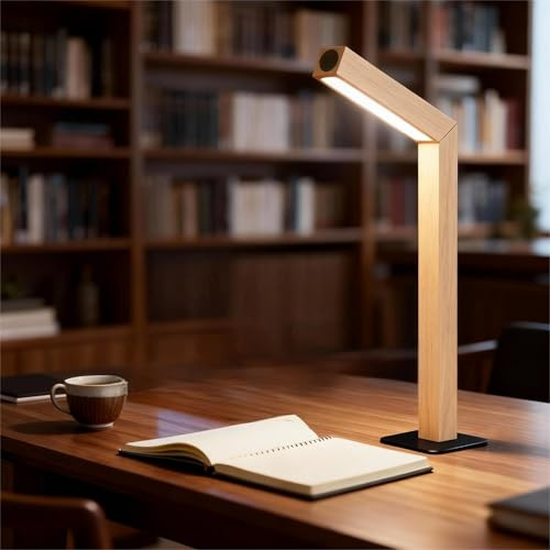 HBGFHG Wooden Desk Light ，Dimmable Desk Lamp for Home Office with USB Wireless Charging Port ，Touch Control Rotatable Desk Adjustable Night Light (Beech)