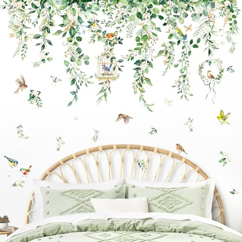 Supzone Wandtattoo Palmblatt Hängende Grüne Blätter Wandaufkleber Pflanzen Hängend Rebe Blumen Wandsticker Schlafzimmer Wohnzimmer Sofa Wanddeko