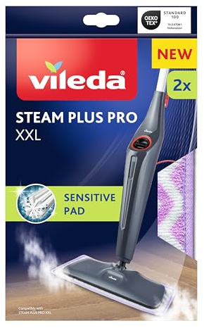 Vileda Steam Plus Pro Sensitive Pad XXL für empfindliche Böden | XXL Größe 40 cm | hitzebeständige Spezialschicht | maschinenwaschbar | ideal für große Flächen | für versiegelte Böden