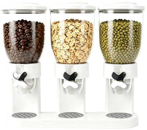 Cereal Dispenser Countertop, 2 l matdispenser, flingdispenser, lufttät behållare för müsli, ris, korn, godis, kaffebönor, 29 x 35 x 16 cm majsflingor dispenser och sötämnen (vit trippel)