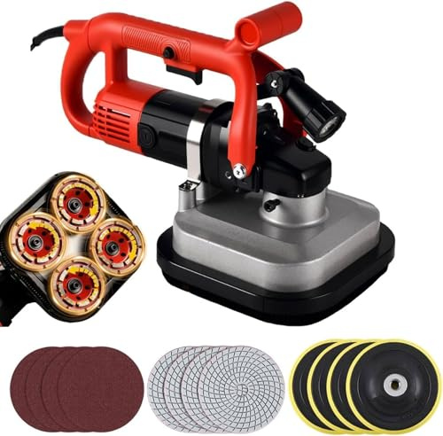 Angle Grinder Concrete Grinder Set, 4-Head Wall Floor Sander with LED Light, 3600W Electric Diamond Polisher Machine with 6-Speed Control, Ergonomic Handle, for Polishing Stone
