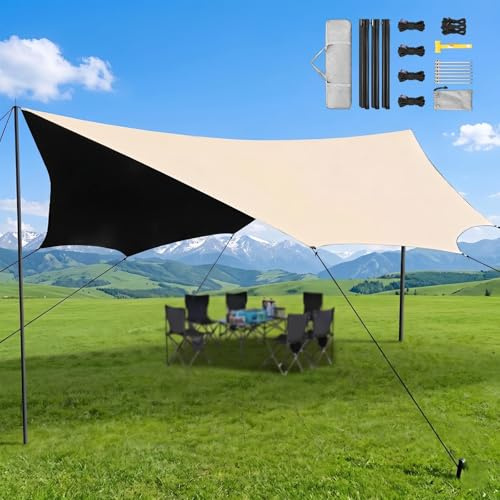 Telone Impermeabile For Esterno, Tende Parasole E Telo Ombreggiante 4.4x4.5/4.4x5.6m Riparo Solare Antivento Compatto Con Pali For Viaggi, Bosco E Vacanze(Gold,450x440cm)