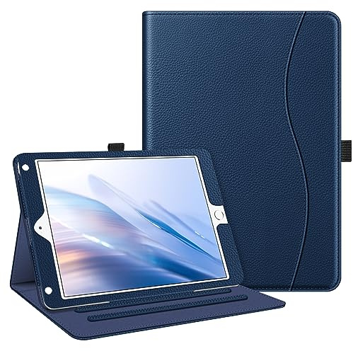 FINTIE Coque pour iPad 6e/5e Génération 9.7 Pouces (2018/2017) et iPad Air 2/Air 1 9.7 - Etui Multi-Angles Housse Folio avec Poche de Document, Bleu Marrine