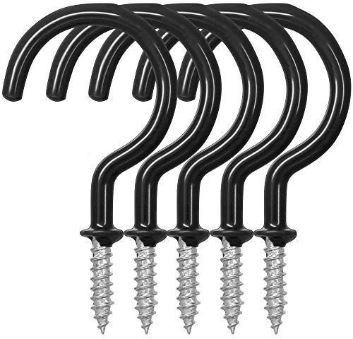 25 pacchetti Ganci a soffitto del gancio della tazza, 2.9 pollici,FineGood Vinile rivestito Avvitatore a vite Per uso interno ed esterno - Nero
