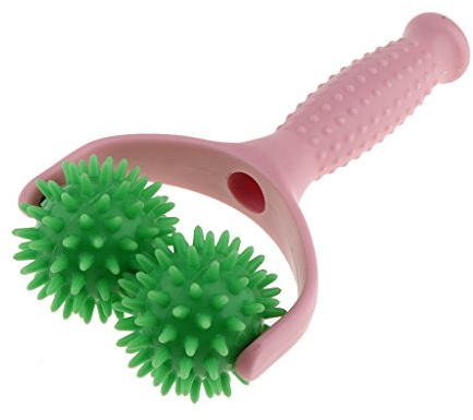 MagiDeal Massage-Roller mit 2 Massagebälle mit Noppen Ganzkörper-, Schulter-, Bein-, Fuß-, Hand Entspannen Massagegerät Selbstmassagerolle, Rosa-Grün