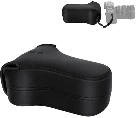 JJC Neopren-Kameraumschlag leicht für Can. EOS M50II M5 mit EFM 55-200mm, L | Passend für 127x85x173mm|Weiches Neopren|Staub- & Stoßschutz|Klettverschluss|Befestigungsseil