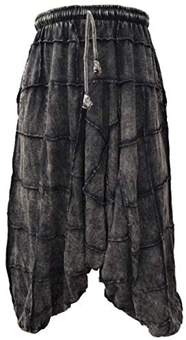 Gheri Herren Light Cotton Drop Crotch Ninja Aladdin Genie Schwarz Patchwork Haremshose Schwarz Stonewashed LXL