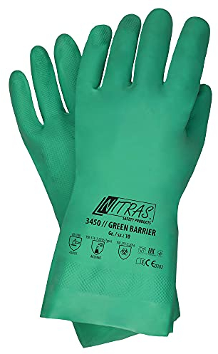12 Paar Nitras 3450 Green Barrier - Chemikalienhandschuhe aus Nitril - Gr L