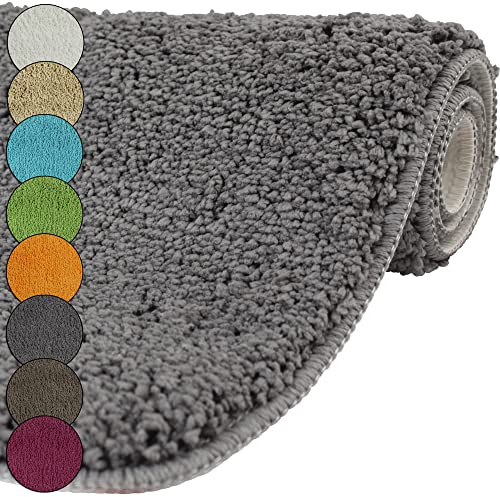 DILUMA | Badematten Set 2 Teilig Badematte 50x80 und WC Vorleger 45x50 cm Grau | Badteppich Set | Flauschiger Hochflor, Weich, rutschfest, Saugstark
