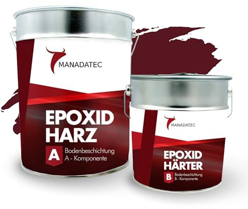 MANADETEC Resina epossidica 2k rivestimento pavimenti 5kg I Rosso vino RAL 3005 I Senza solventi, ecologico, inodore I Rivestimento per pavimenti di garage e cantine I Resistente agli urti