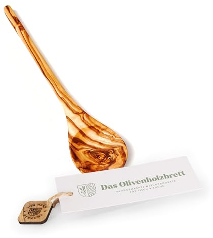 DAS OLIVENHOLZBRETT® / Cuchara de cocina larga de madera de olivo/cuchara mezcladora con cabeza redonda y mango redondo/cuchara de madera/cuchara de pasta / 35 cm