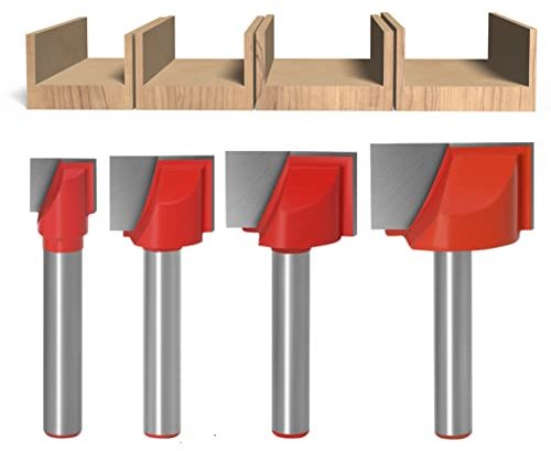 WSOOX 6mm Shank Bottom Cleaning Router Bit Set, 4-piece Slotting Router Bit Set (10mm / 16mm / 20mm / 25mm)