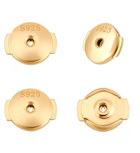 CREATCABIN 1 Box 2 Pairs Locking Earring Backs for Studs Secure Golden 925 Sterling Silver Ear Nuts Hypoallergenic Replacements Backings Safely for Pierced Earrings