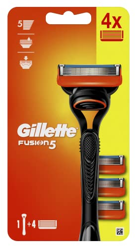 Gillette Fusion5 Herrenrasierer + 4 Klingen Ersatz, mit 5 Reibungsreduzierenden Klingen, Rasieren die Sie kaum Fühlen, Schwarz