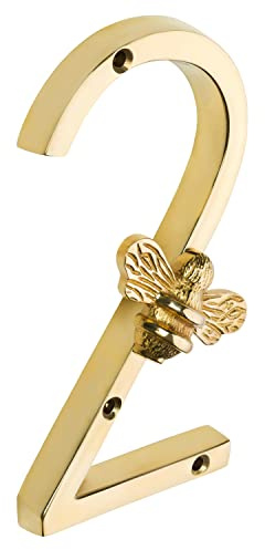 Gold Brass bee House Number with Bee design | 5 inch Modern Door Sign Numbers Signs Plaques | Street Home Address Numerals (2)