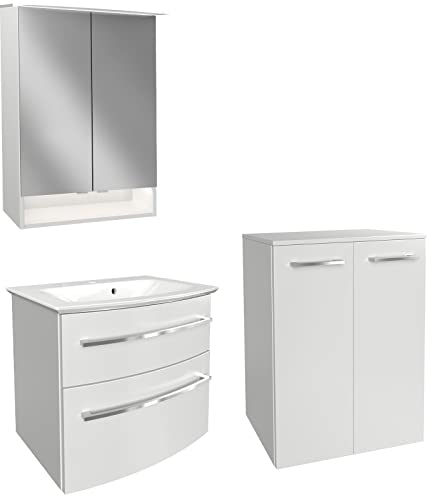 FACKELMANN Badmöbel Set B.Style 4-TLG. weiß Midischrank & Mineralgusswaschbecken & LED Spiegelschrank - Made in Germany