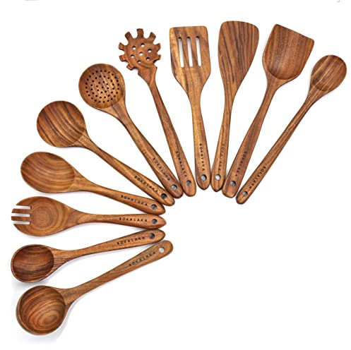 Holzlöffel zum Kochen, 11-teiliges Küchenutensilien-Set, Holzutensilien zum Kochen, Kochutensilien, Holzspatel