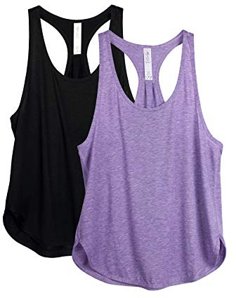 icyzone Canotta Donna Sportiva,Morbido e Leggero Senza Maniche Maglia per Palestra,Fitness,Yoga,Sport(Pacco da 2) (XS,Nero*/Lavanda*)