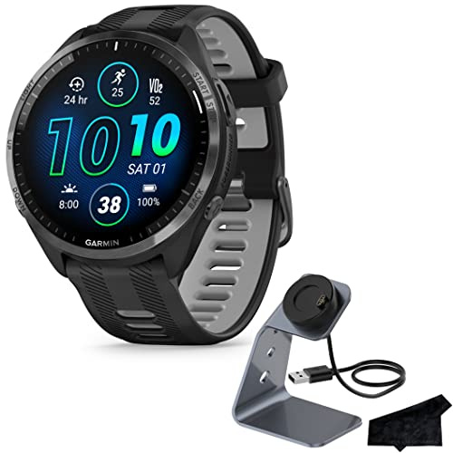 Garmin Forerunner 965 Advanced GPS Multisport Touchscreen Smartwatch, Black | Heart Rate Monitor, Training Stats, On-Device Workouts, Up to 13 Day Battery Life with Signature Series Charging Bundle