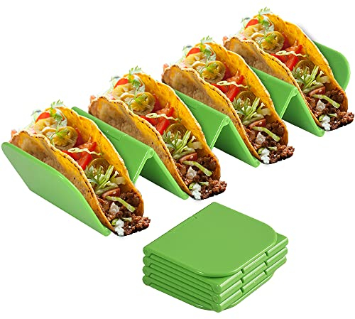 Cozihom faltbare Taco-Halter, für weiche und harte Taco-Schalen, Taco-Ständer für bis zu 3 oder 4 Tacos, Taco-Tablett-Halter aus Kunststoff, platzsparend, spülmaschinenfest, 2 Stück