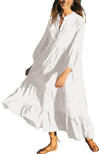 YouKD Kimono sommarklänning för kvinnor, bohemisk plus storlek, strandklänning, en storlek, B, vit, one size