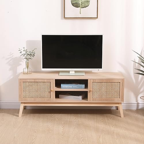 FUSIDE Entertainment Furniture,Media Cabinet with Shelves,Assembly Needed,TV Stand for TVs,TV Stand with Storage,Home Office Media Center (Rattan TV Unit-Rattan Natural-120x34x46.5cm)