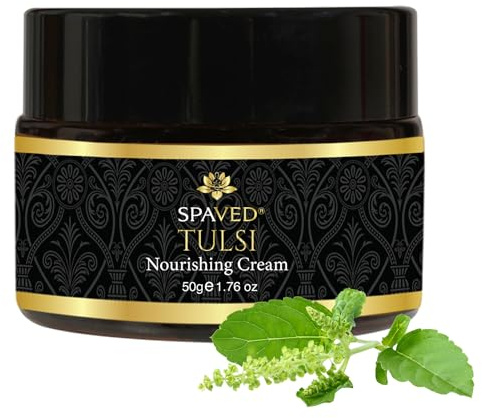Spaved Tulsi (Holy Basil) Face Cream 50g - Nourishing Moisturiser with Shea Butter, Aloe Vera & Vitamin E - Supports Dry, Mature Skin Herbal Night Cream for Radiant Glow