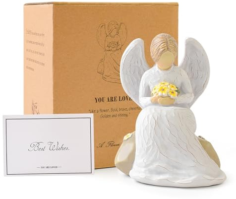 Schutzengel Figuren Vergissmeinnicht Geschenke, Freundschaftsengel Statuen und Figuren für Frauen, weiße kleine Engelsfiguren Beileidsgeschenke Hoffnung Erinnerungen und Liebe