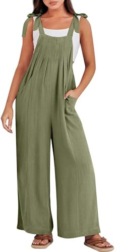 RMBLYfeiye Sportanzug Damen Damen Kleid Sommer Einmal Schutzanzüge Einfarbiges Baumwoll Leinen Jumpsuit Mit Taschen Ärmelloser Jumpsuit Spaghetti Overall Jumpsuit Elegant (Armeegrün, XL)