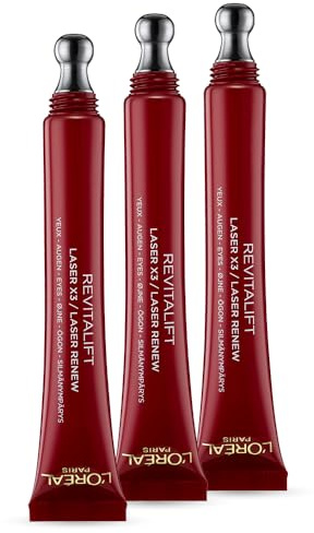 L'Oréal Paris Augenpflege, Revitalift Laser X3, Anti-Aging Augencreme mit 3-fach Wirkung, Hyaluronsäure, 15 ml (Packung mit 3)