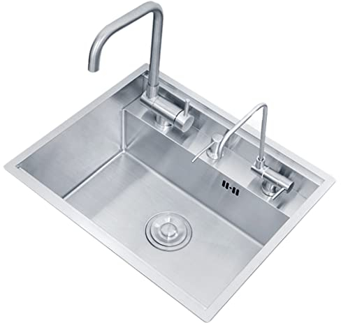 Silber/Schwarz, Edelstahl-Einzelbecken, unsichtbares Unterbau-/Einbauwaschbecken, mit klappbarem Wasserhahn und Zubehör (Größe: 65 cm-Silber+) ()