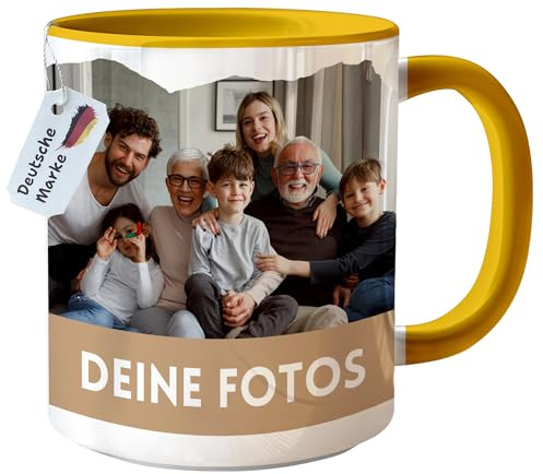Tasse Personalisiert mit Foto – Fototasse mit eigenem Bild - Gelb | Geschenk für Freundin Mutter Partner Familie Geburtstag Party Weihnachten