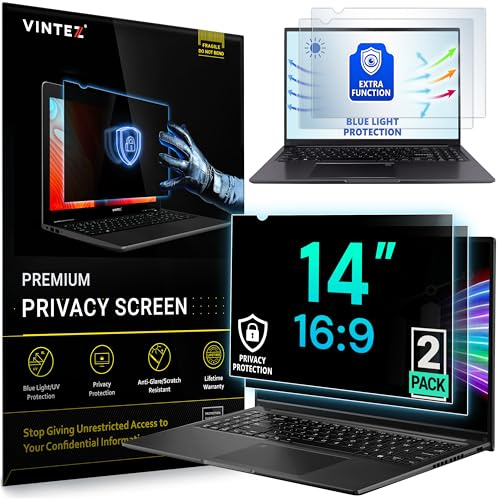 VINTEZ [2 Pack] 14 Inch 1.6:09 Privacy Screen for Computer Monitor and Laptop - Anti Glare Protector Film Blue Light Filter Eye Protection - Computer Screen Privacy Shield