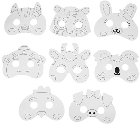 MUSISALY Selbstgemacht Papiermaske Tiermaske Weiß Blanko 1 Satz Bastelmaske für Kinder Lackierbare Handwerksmaske Maskerade Partymaske Halloween Kunstunterricht Leicht und Individuell Gestaltbar