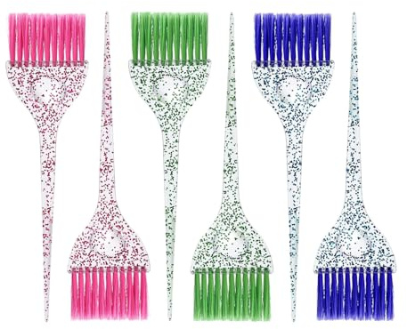 Sarini 6 st hårfärgningspensel set, hårfärgsborste, PC kristallnyans applikator med färgglada mjuka borst och glitterhandtag för gör-det-själv hårfärgning salong hårfärgning